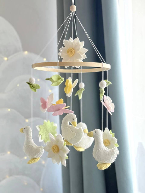 Geese with Flowers Baby Mobile — Nursery Mobile with Flowers, Butterflies and Geese — Cute Baby Shower Gift