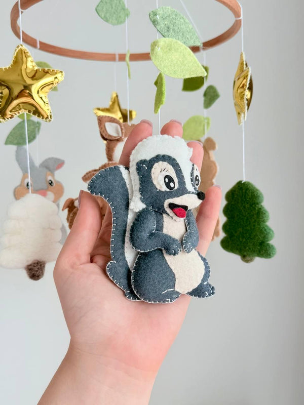 Handmade felt Woodland Mobile — Fox & Owl hanging from a wooden hoop
