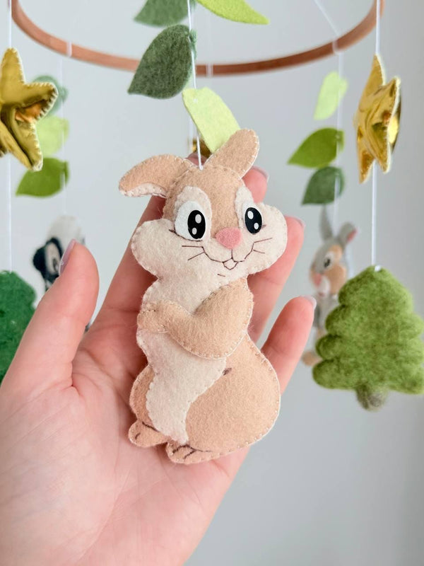 Handmade felt Woodland Mobile — Fox & Owl hanging from a wooden hoop