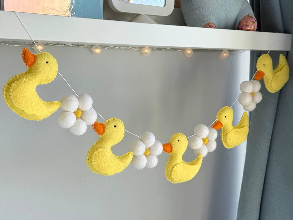Yellow Ducks with Flowers Banner