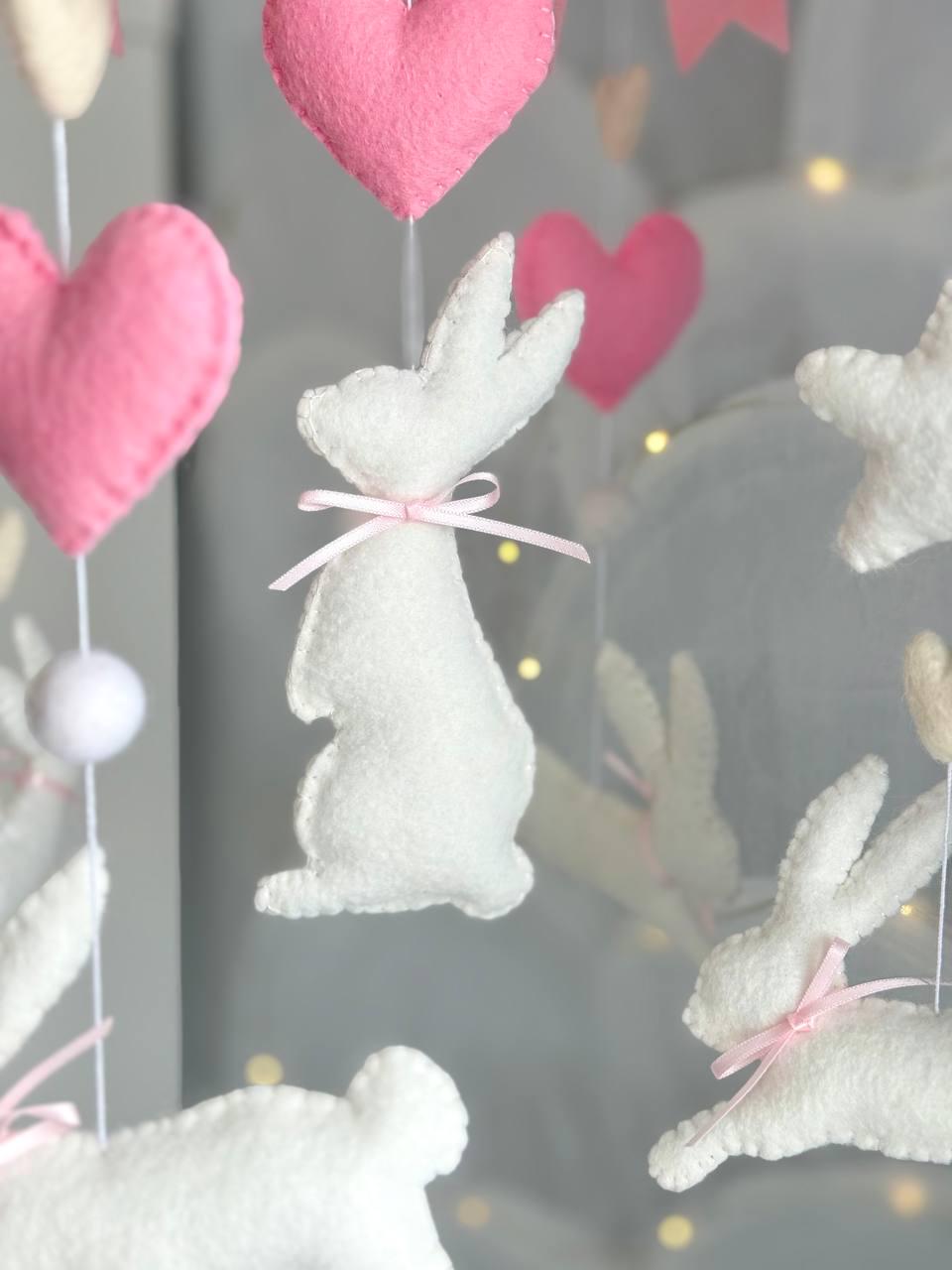 Pink Rabbits Baby Mobile