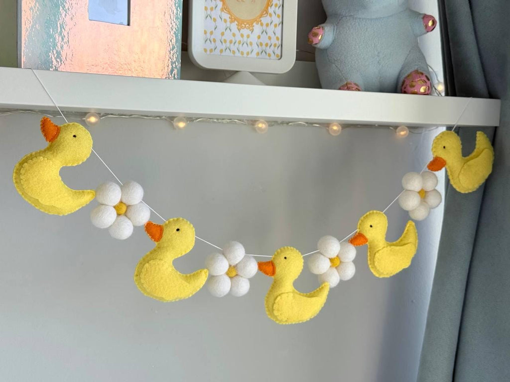Yellow Ducks with Flowers Banner