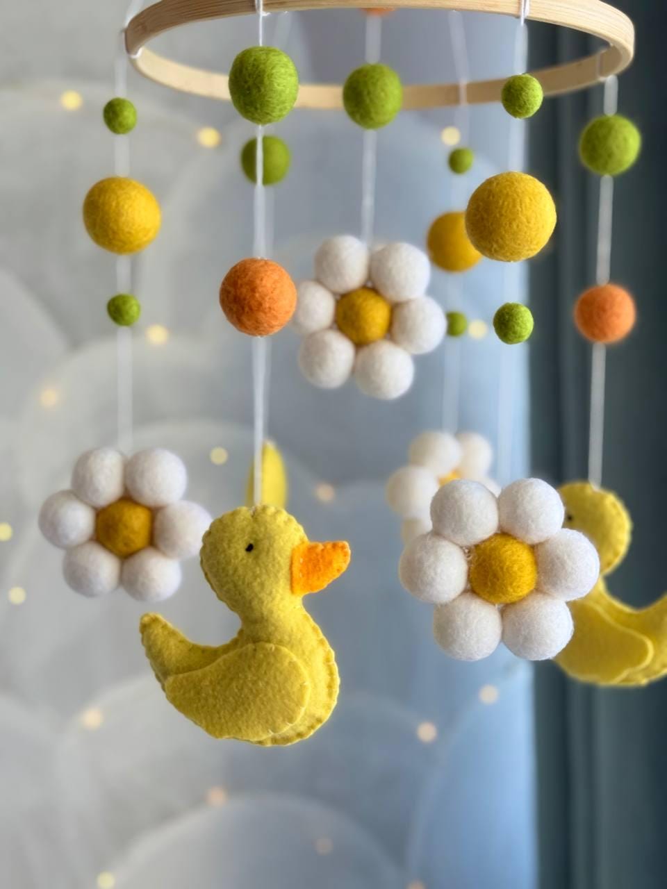 Yellow Ducks Baby Mobile with Clouds & Stars