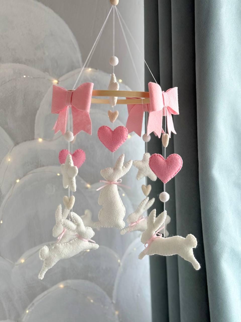 Pink Rabbits Baby Mobile