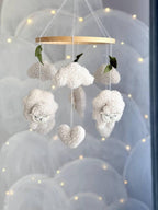 Boucle Sheep Baby Mobile with Clouds
