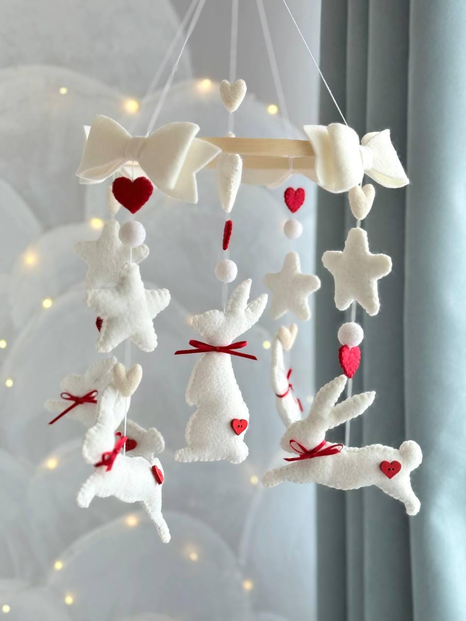 Bunny with Red Hearts Baby Mobile