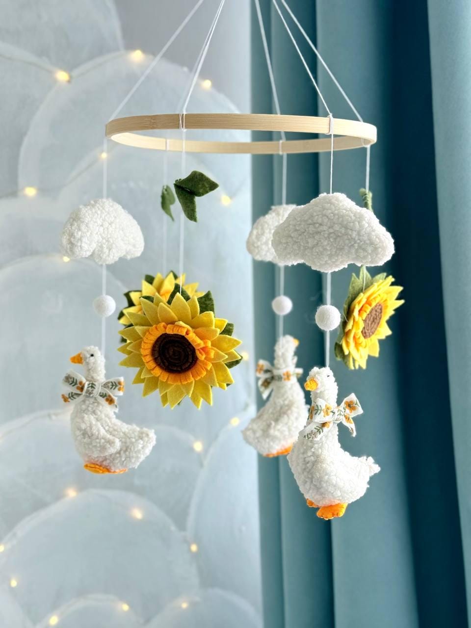 Fluffy Goose with Sunflowers Baby Mobile