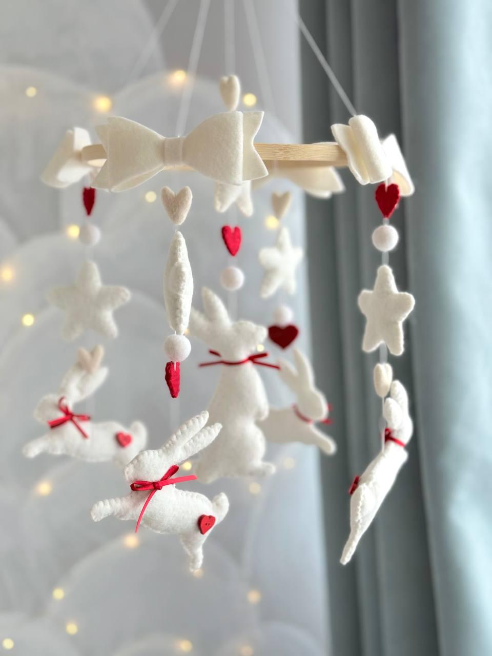 Bunny with Red Hearts Baby Mobile