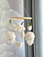 Boucle Sheep Baby Mobile with Clouds