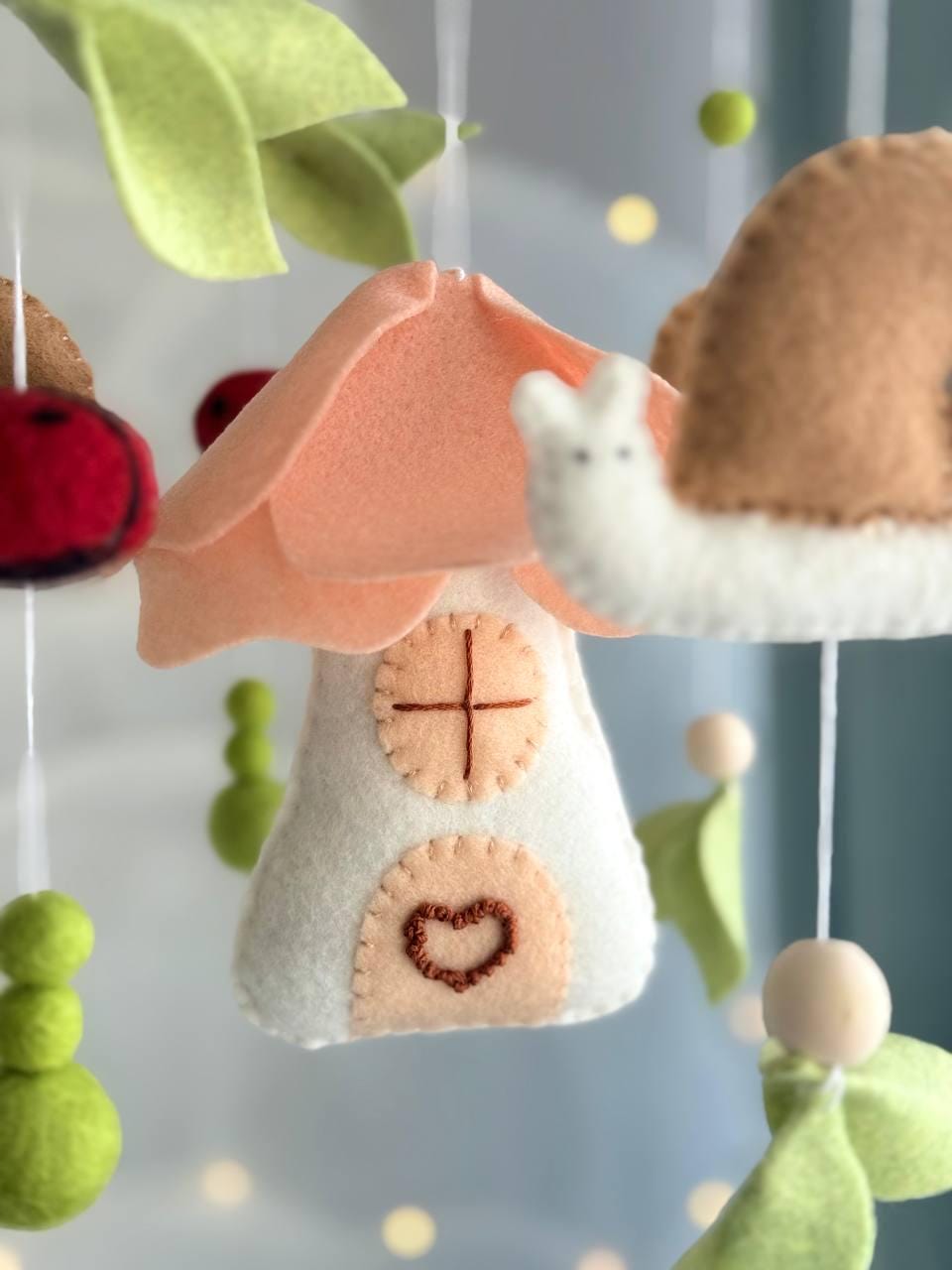 Enchanted Forest with Felt Snail and Mushroom Baby Mobile