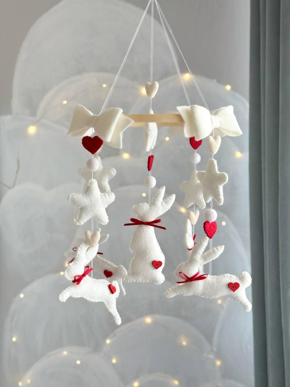 Bunny with Red Hearts Baby Mobile