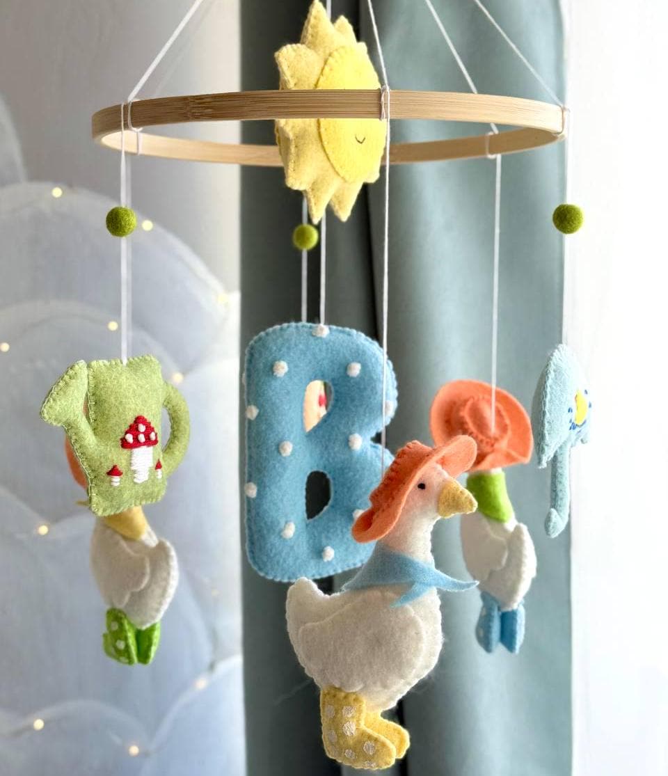 Personalizable Baby Mobile with Geese in Hats
