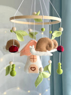 Enchanted Forest with Felt Snail and Mushroom Baby Mobile