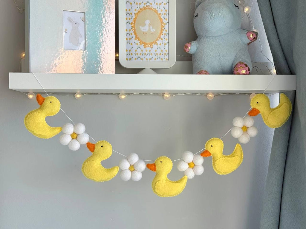 Yellow Ducks with Flowers Banner
