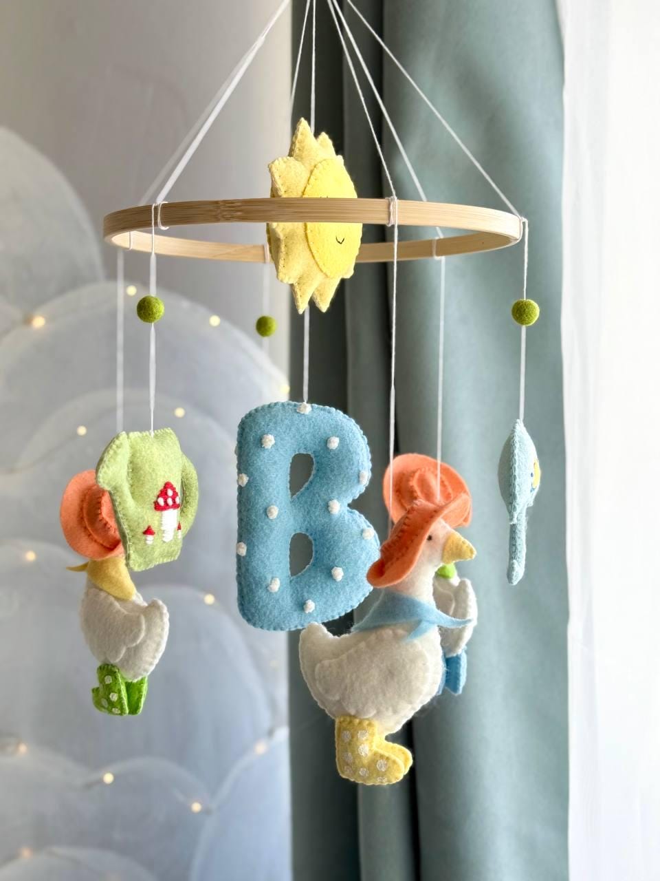 Personalizable Baby Mobile with Geese in Hats
