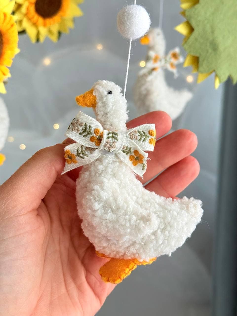 Fluffy Goose with Sunflowers Baby Mobile