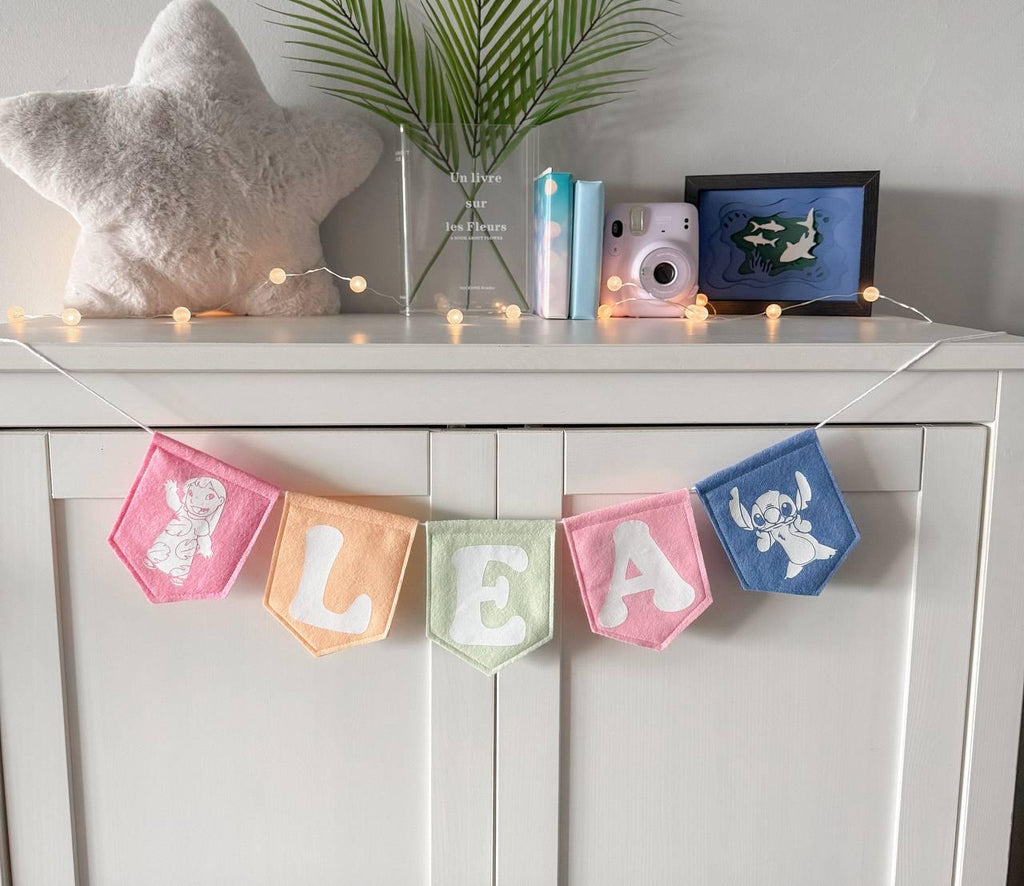 Handmade Name Garland with Hawaiian Space Friends