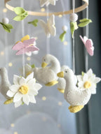 Baby Mobile with Geese, Butterflies & Flowers
