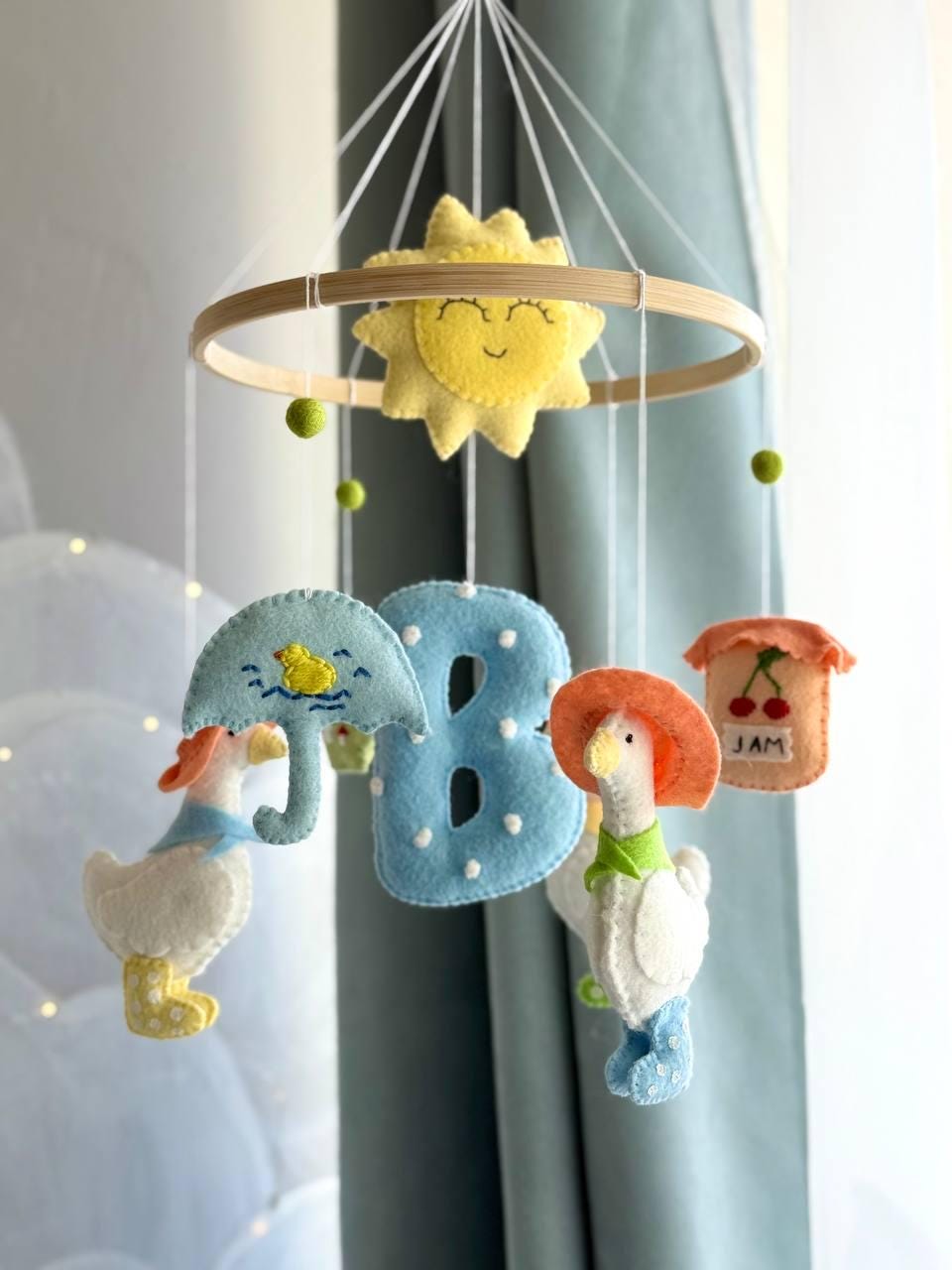 Personalizable Baby Mobile with Geese in Hats