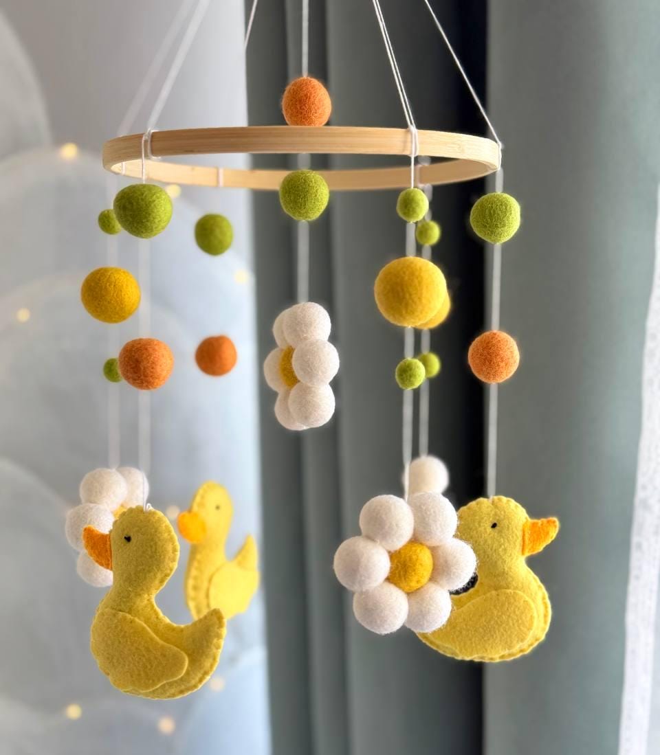 Yellow Ducks Baby Mobile with Clouds & Stars