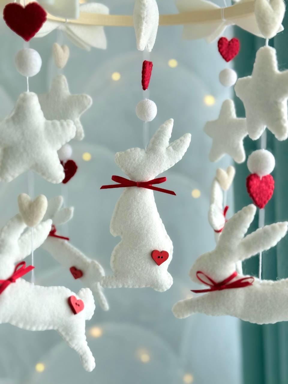 Bunny with Red Hearts Baby Mobile