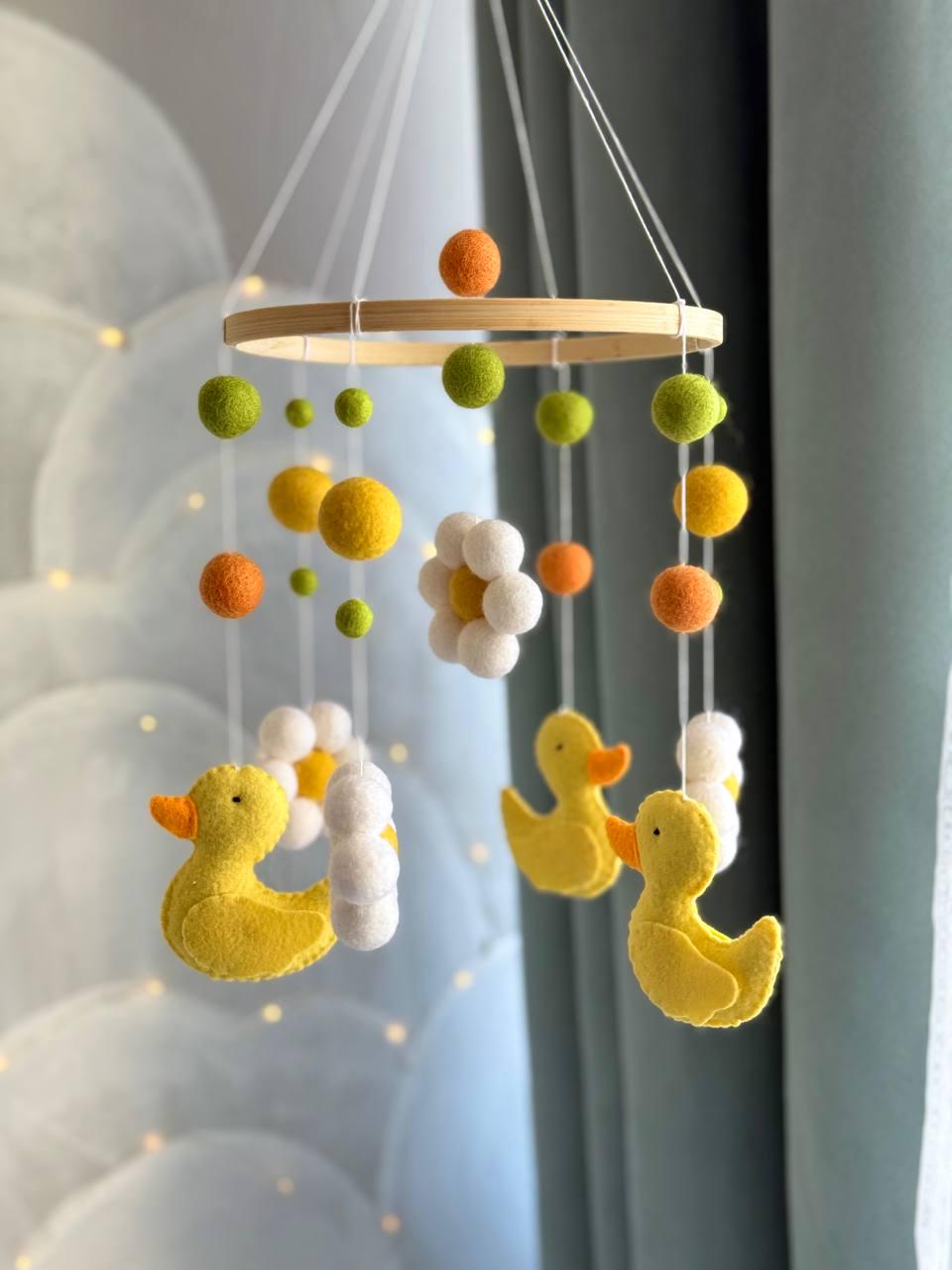 Yellow Ducks Baby Mobile with Clouds & Stars