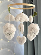 Boucle Sheep Baby Mobile with Clouds
