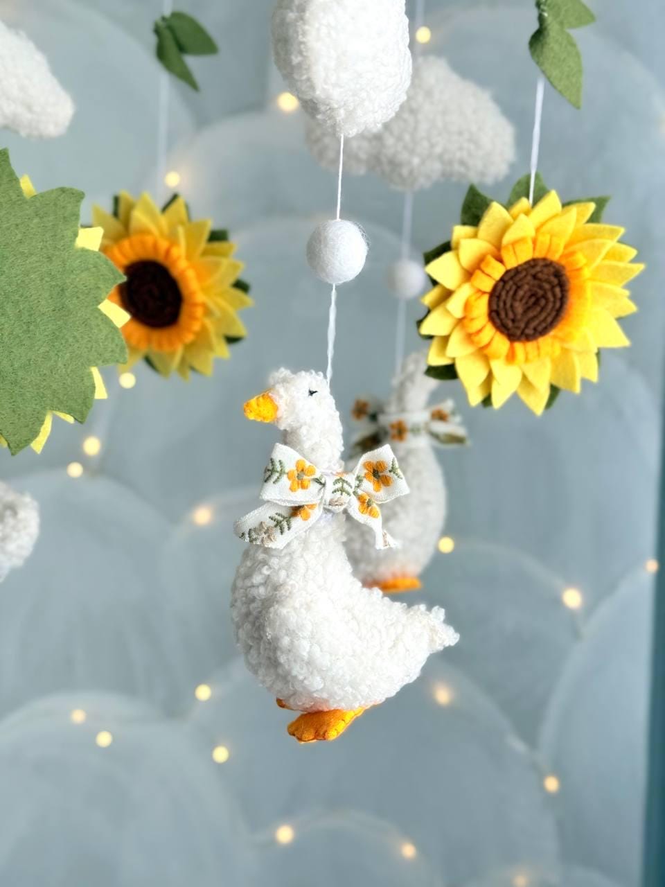 Fluffy Goose with Sunflowers Baby Mobile