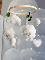 Boucle Sheep Baby Mobile with Clouds