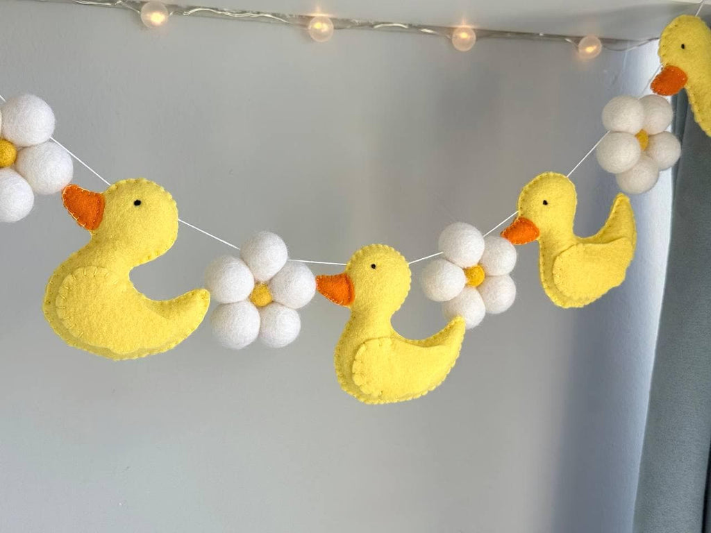 Yellow Ducks with Flowers Banner