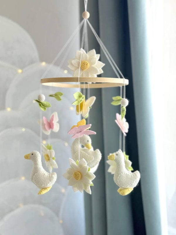 Geese with Flowers Baby Mobile  — Nursery Mobile with Flowers, Butterflies and Geese — Cute Baby Shower Gift