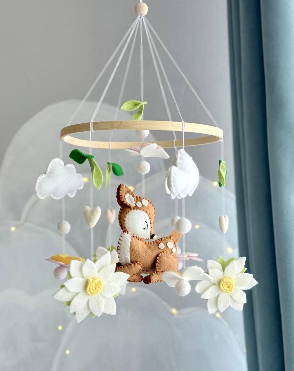 Woodland Baby Mobile – Deer Nursery Decor – Neutral Crib Mobile – Forest Baby Room Gift and Baby Shower Gift for Newborns