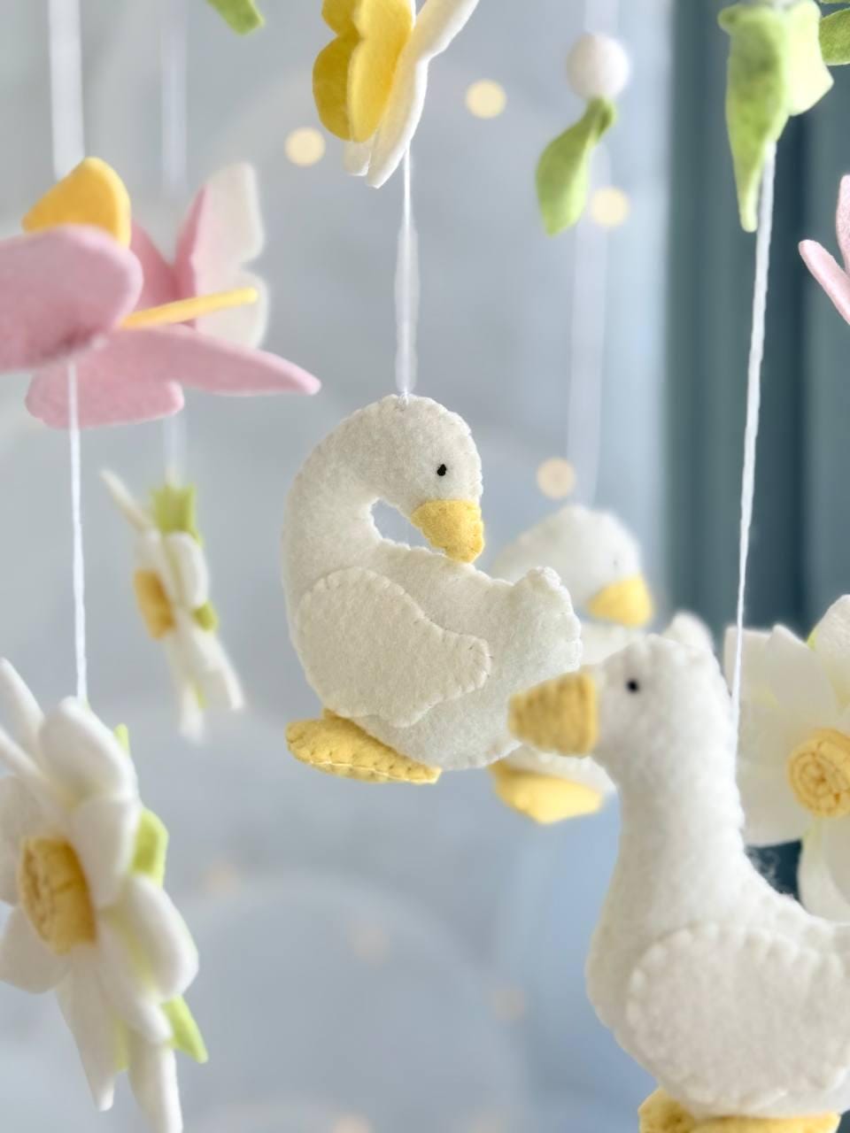 Geese with Flowers Baby Mobile  — Nursery Mobile with Flowers, Butterflies and Geese — Cute Baby Shower Gift