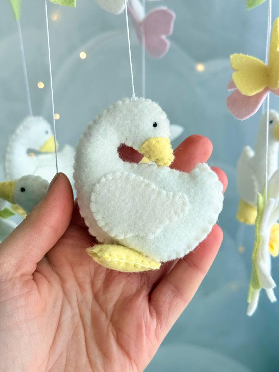 Geese with Flowers Baby Mobile  — Nursery Mobile with Flowers, Butterflies and Geese — Cute Baby Shower Gift