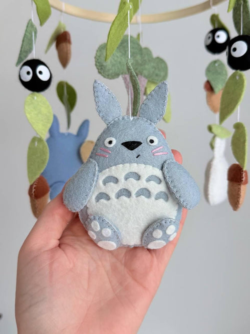 Handmade felt Kawaii Baby Mobile hanging from a wooden hoop