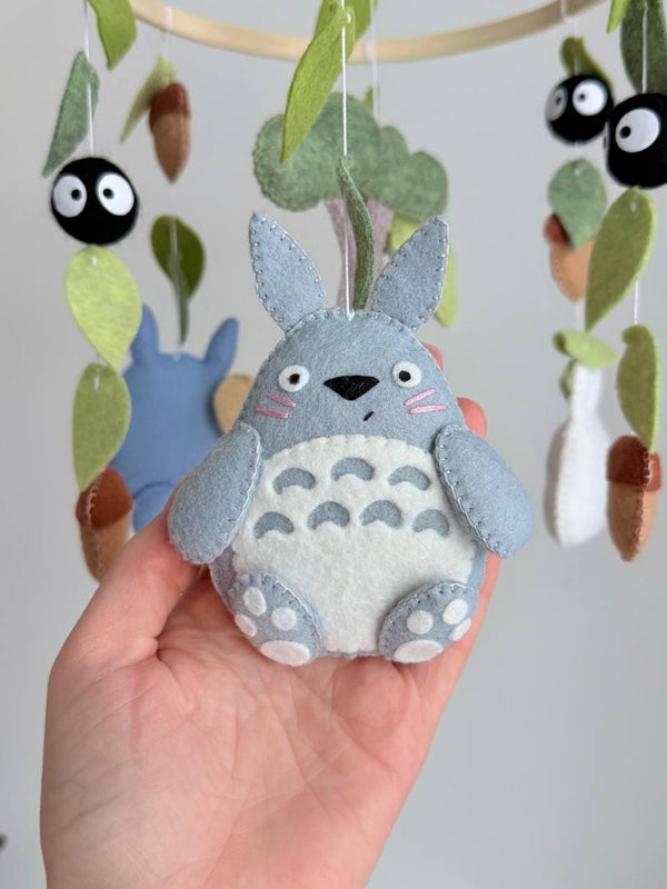 Handmade felt Kawaii Baby Mobile hanging from a wooden hoop