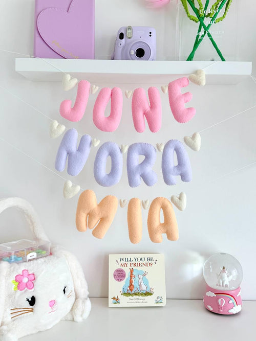 Handmade felt Name Banner — Wool Hearts garland