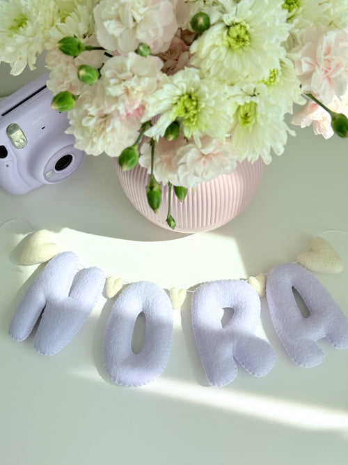 Handmade felt Name Banner — Wool Hearts garland