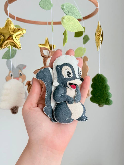Handmade felt Woodland Mobile — Fox & Owl hanging from a wooden hoop